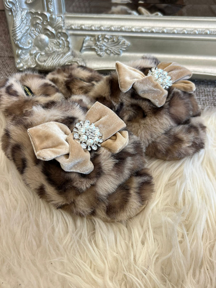 Embellished Bow Cosy Slipper - Leopard