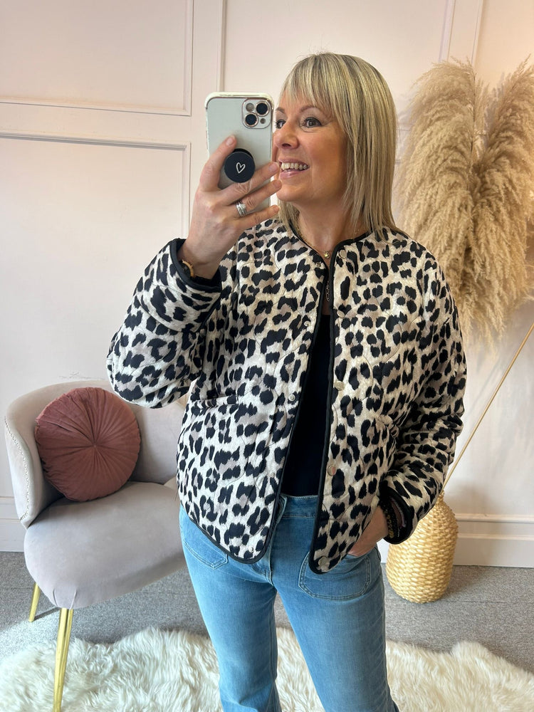 Buttoned Padded Jacket  - Leopard