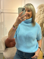 Short Sleeve High neck Jumper - Pale Blue