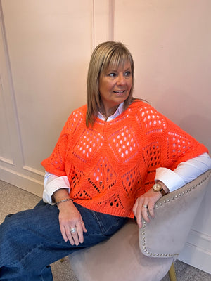 Crochet Knit Jumper - Orange