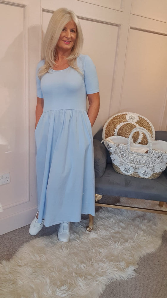 Capped Sleeve Dress - Pale Blue