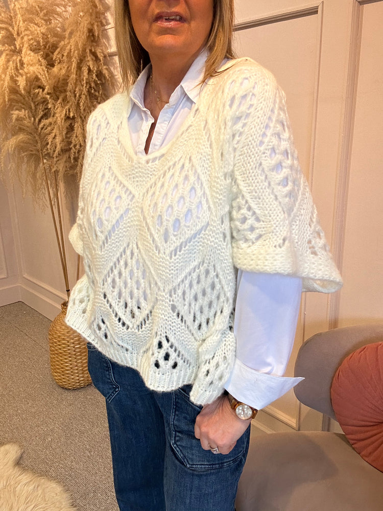 Crochet Knit Jumper - White