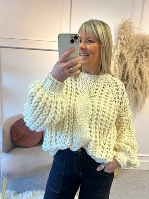 Round Neck Chunky Cable Jumper - Cream