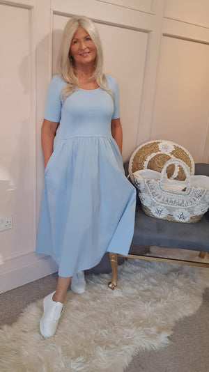 Capped Sleeve Dress - Pale Blue