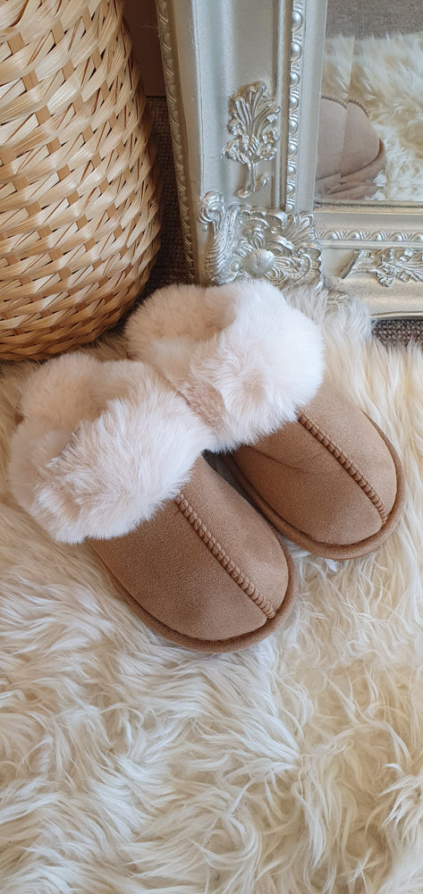 Faux Fur Lined Mule Slipper - Camel