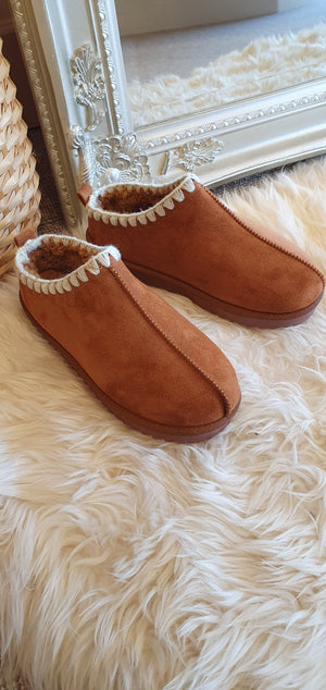 Stitched Edge Mule Slipper - Chestnut