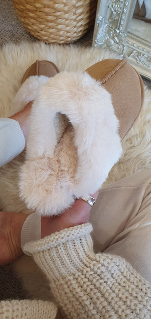 Faux Fur Lined Mule Slipper - Camel