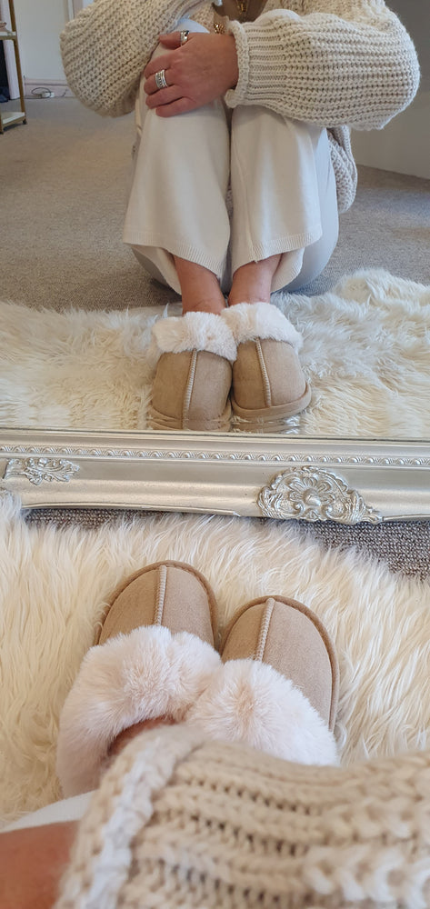 Faux Fur Lined Mule Slipper - Latte