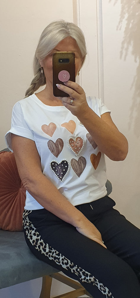 Peach Hearts & Sparkle T Shirt - White