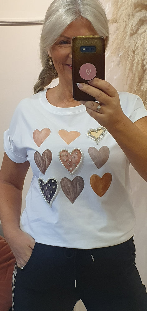 Peach Hearts & Sparkle T Shirt - White