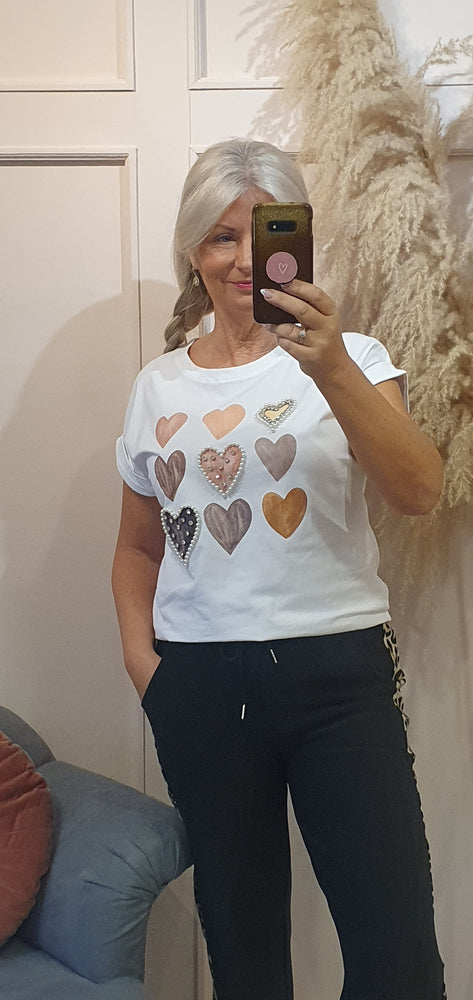 Peach Hearts & Sparkle T Shirt - White