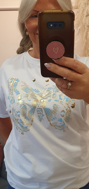 Blue Butterfly & Sparkle T Shirt - Blue