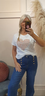 Pink Heart Mixed Gems T Shirt - White