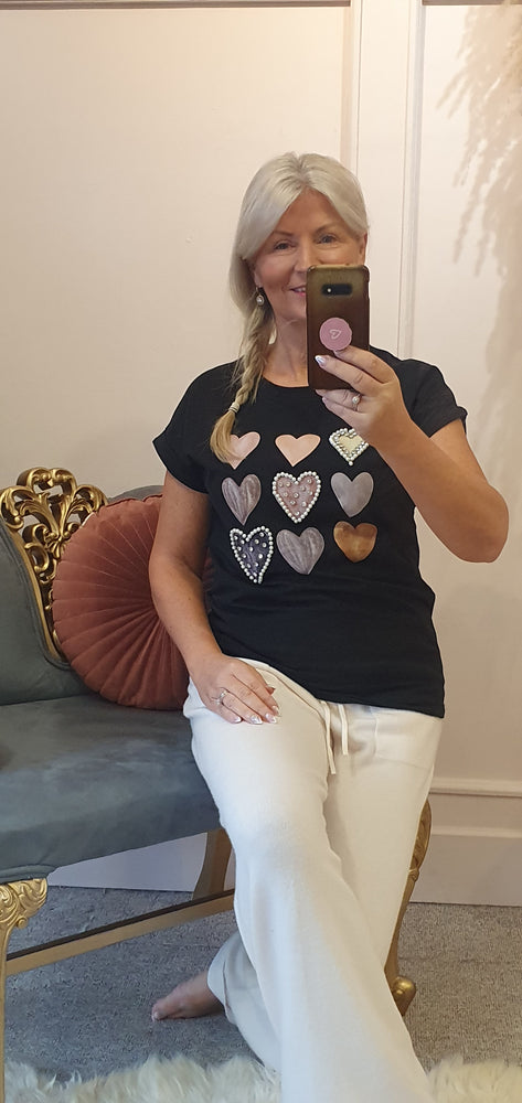 Peach Hearts & Sparkle T Shirt - Black