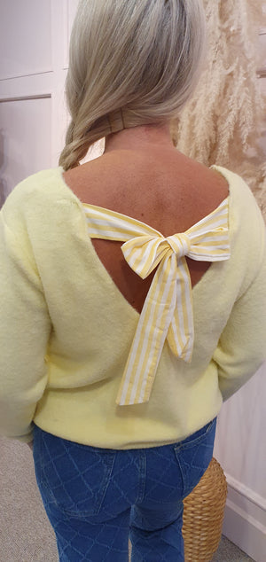 Stripe Bow On Back Of Jumper - Lemon