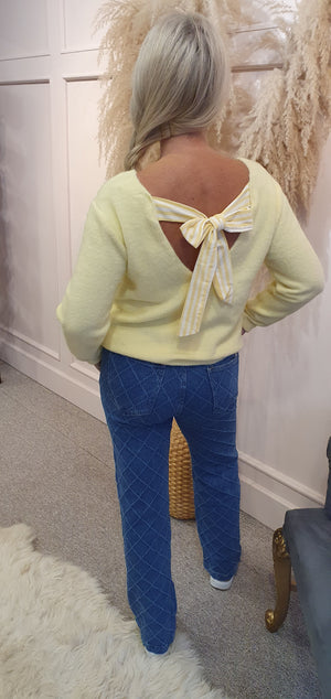 Stripe Bow On Back Of Jumper - Lemon