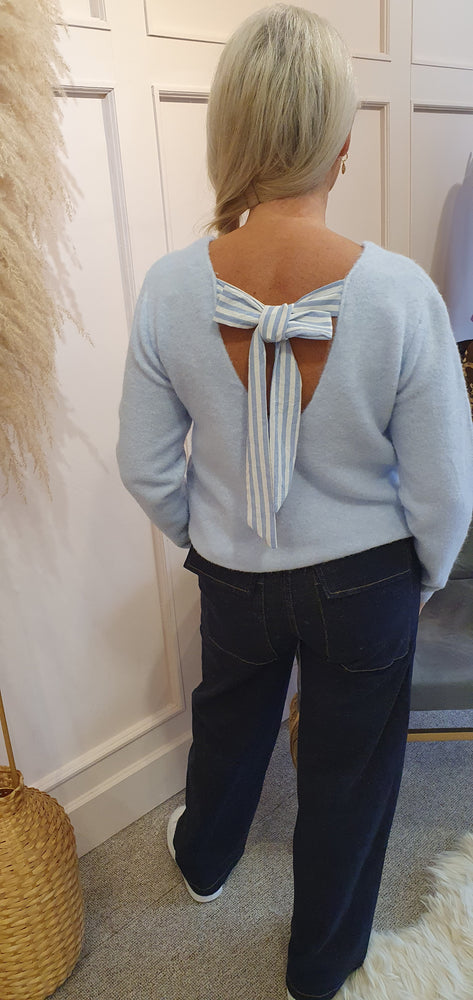 Stripe Bow On Back Of Jumper - Blue