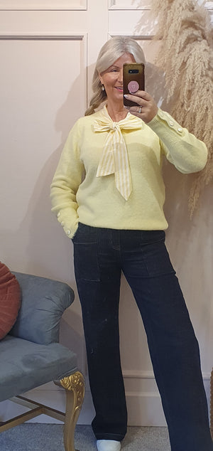 Striped Collar And Tie Jumper - Lemon