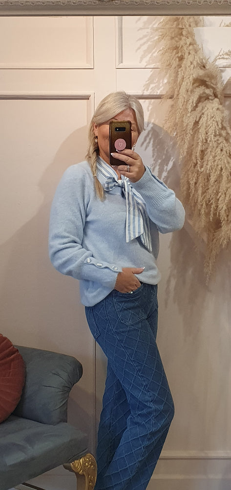 Striped Collar And Tie Jumper - Blue