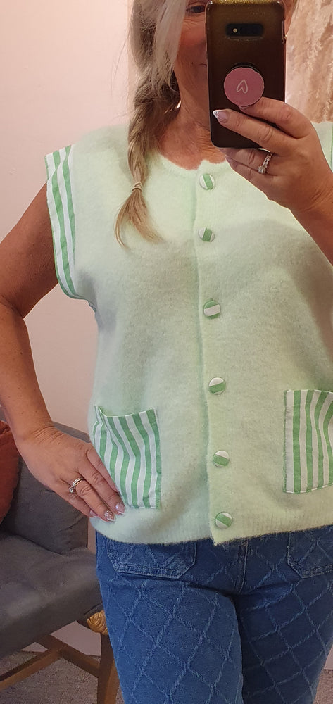 Soft Mint & Striped Pocket Waistcoat - Mint