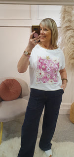 Daisy Design T Shirt - White/Pink