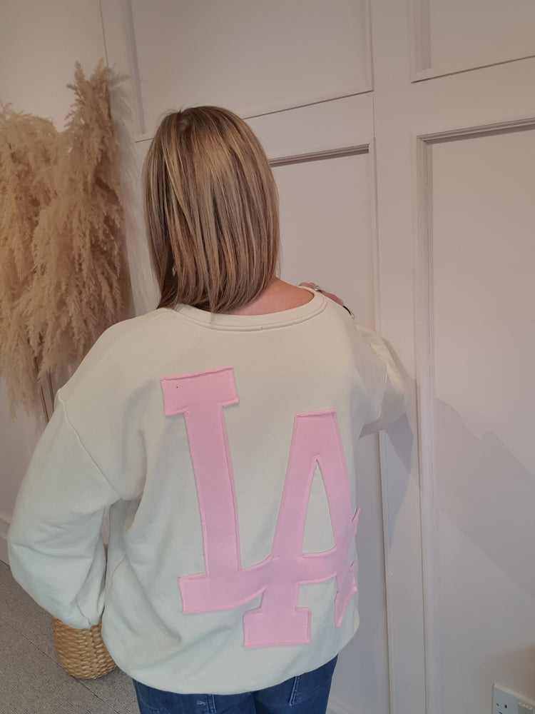 LA Front & Back Sweatshirt  - Beige/Pink