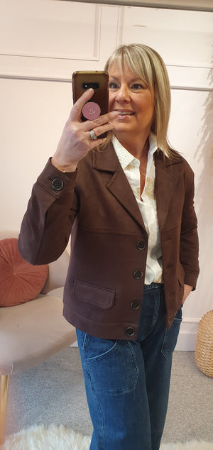 Faux Suede Overshirt/Jacket- Chocolate Brown