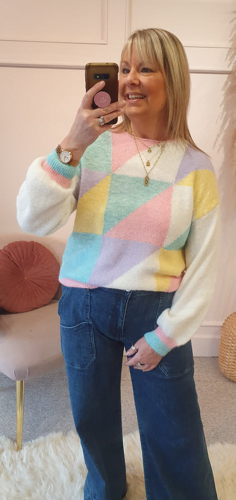 Mix Pastel Patterned Jumper - Cream/Mix