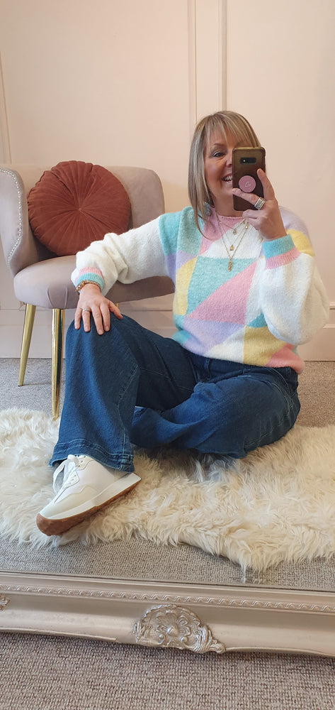 Mix Pastel Patterned Jumper - Cream/Mix