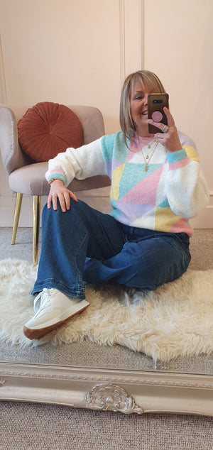 Mix Pastel Patterned Jumper - Cream/Mix