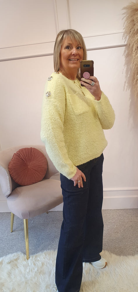 Gold Button Shoulder Detail Jumper - Lemon Sherbet