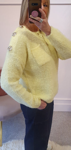 Gold Button Shoulder Detail Jumper - Lemon Sherbet