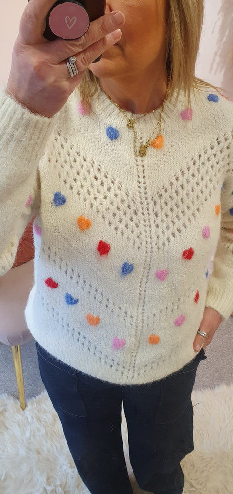 Cute Hearts On A  Soft Feel Jumper - Cream