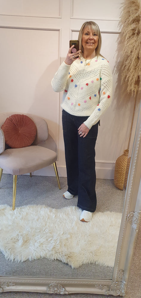 Cute Hearts On A  Soft Feel Jumper - Cream