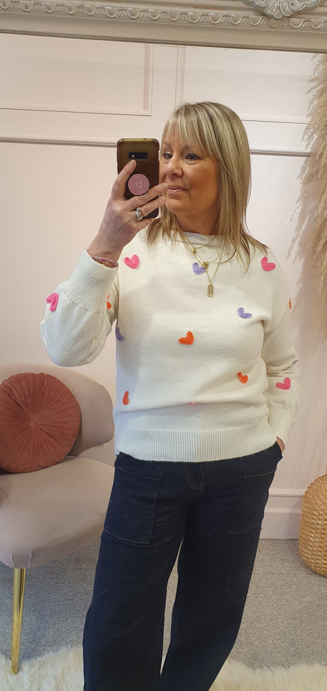 Little Coloured Hearts Jumper - Cream/MIx