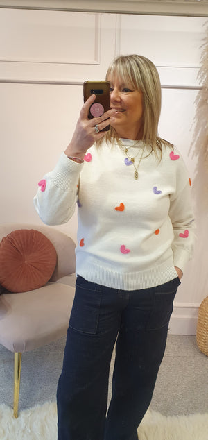 Little Coloured Hearts Jumper - Cream/MIx