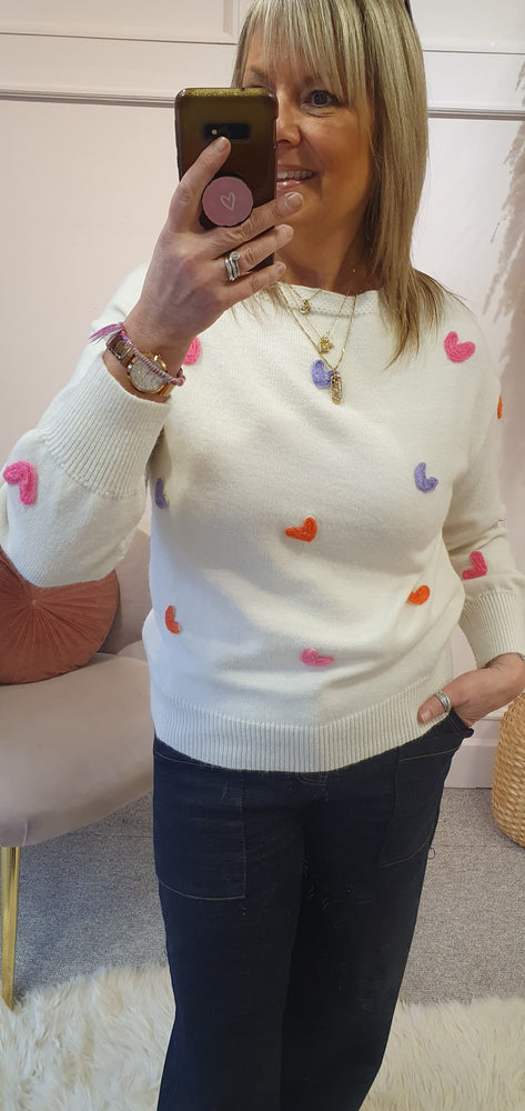 Little Coloured Hearts Jumper - Cream/MIx