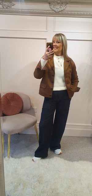 Faux Suede Overshirt/Jacket- Tan