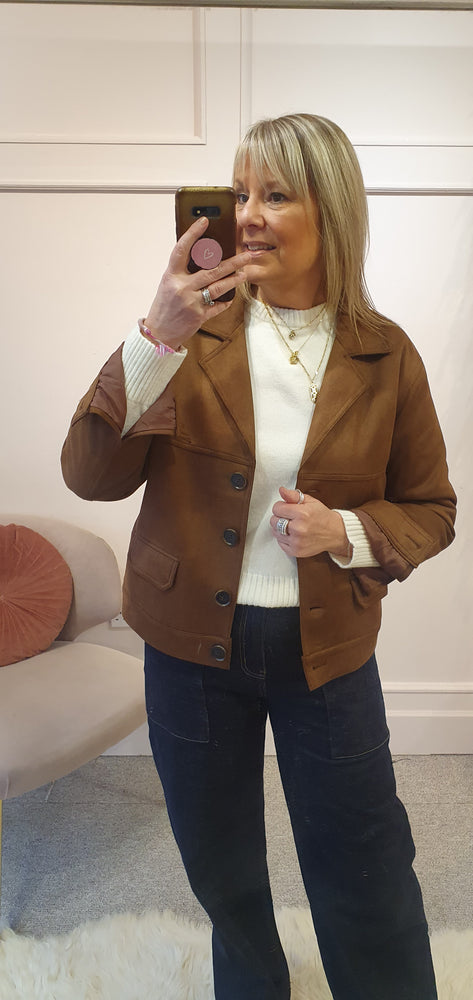 Faux Suede Overshirt/Jacket- Tan