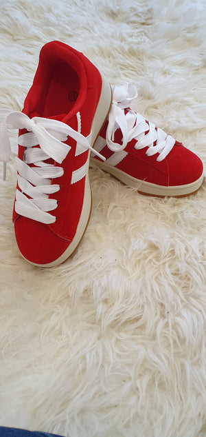 Red & White Chunky Sole Trainer - Red