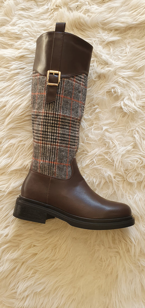 SALE Long Boot - Brown/Checked