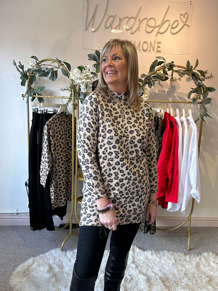 Leopard Tunic Jumper - Browns