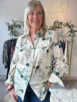 Green Leaf Print Shirt  - Cream