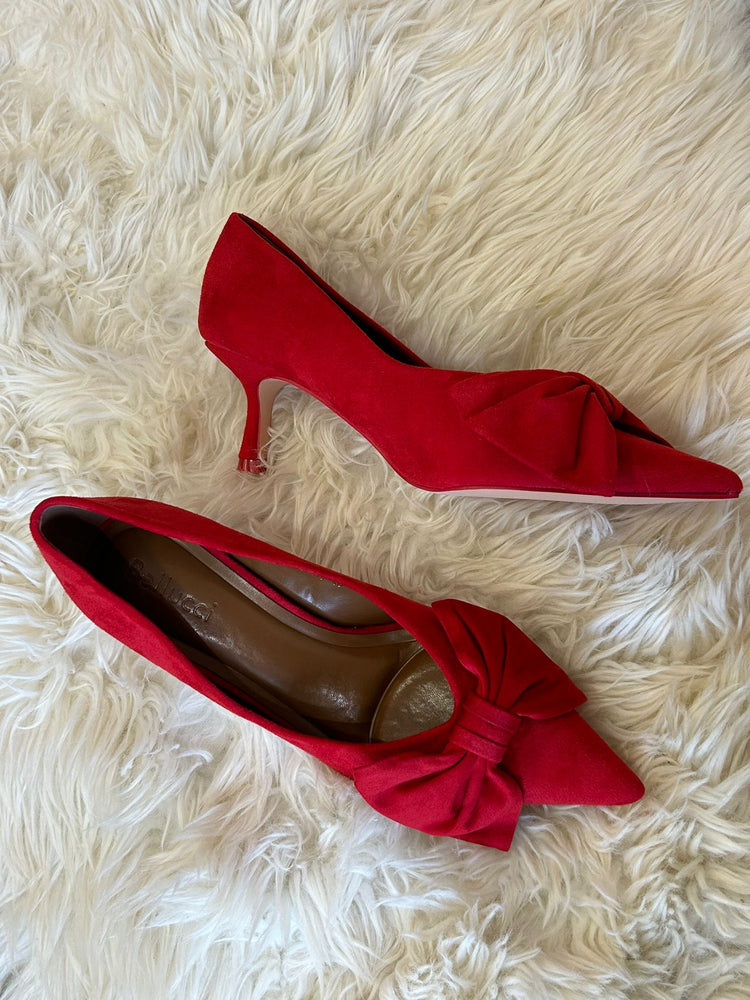 Bow Detail Kitten Heel Shoe - Red