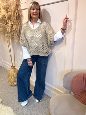 Crochet Knit Jumper - Taupe