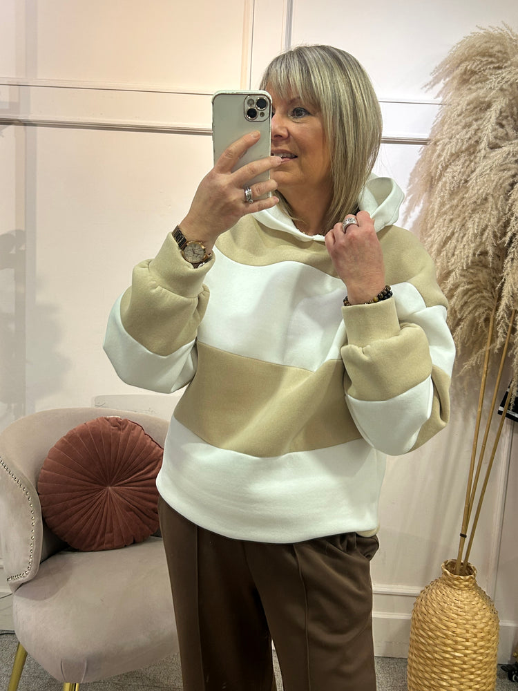 Stripey Hoody Sweatshirt - Beige/Cream