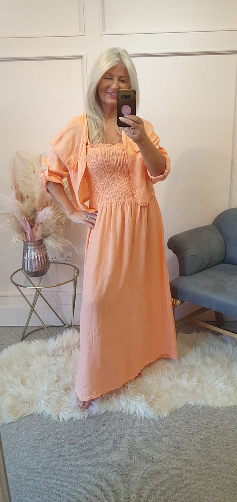 Linen Sundress & Little Jacket Co-ord Set - Coral