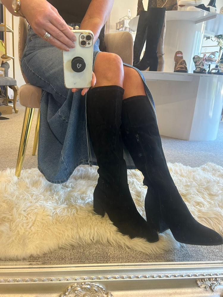 Suedette Long Heeled Boot - Black