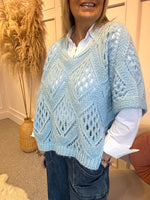 Crochet Knit Jumper - Pale Blue