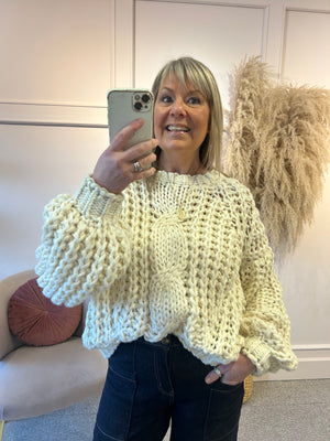 Round Neck Chunky Cable Jumper - Cream